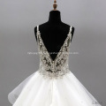 Real 100% actual full beaded puffy plus size floor length white ivory cheap pearl mesh wedding dress white